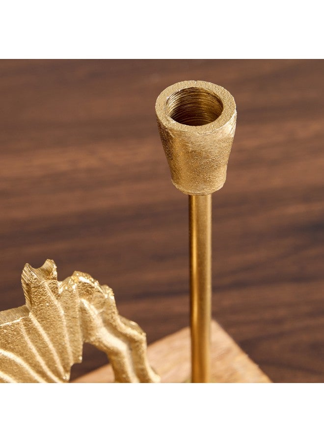 Home Box Rayon Aluminium Camel Taper Candleholder with Wooden Base 21 x 8 x 18.5 cm - Image 4