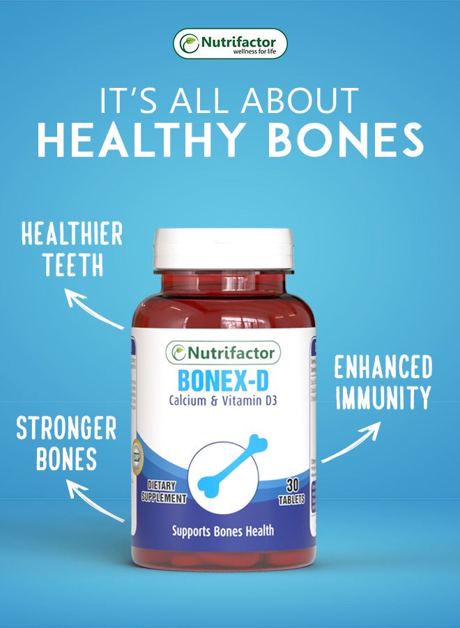 Nutrifactor Bonex-D Calcium & Vitamin D3 400 IU | Dietary Supplement for Bone Health, Immune Support, Strong Teeth, Healthy Muscle Function &  Mood Boost - 30 Tablets  - Image 1
