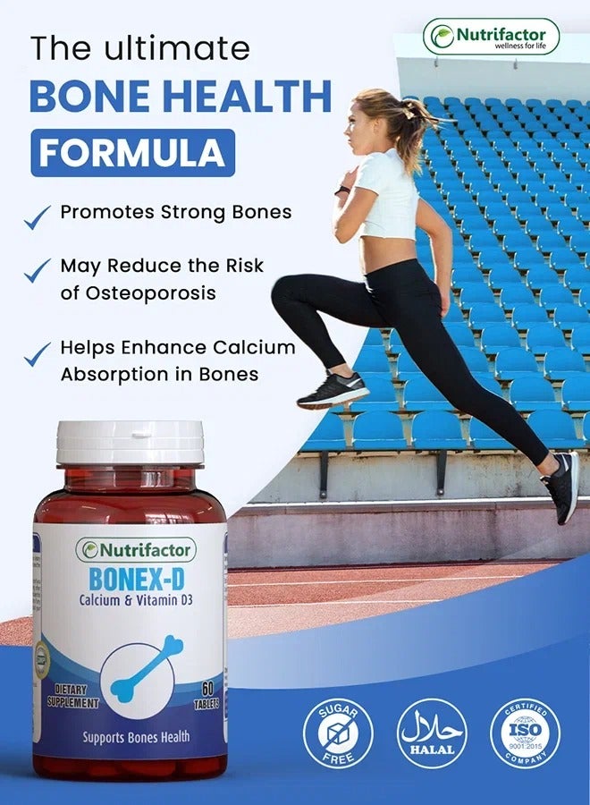 Nutrifactor Bonex-D Calcium & Vitamin D3 400 IU | Dietary Supplement for Bone Health, Immune Support, Strong Teeth, Healthy Muscle Function &  Mood Boost - 30 Tablets  - Image 2
