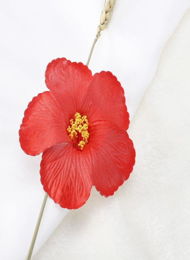 FRECI 3pcs Hawaiian Hibiscus Flowers Artificial Flowers for Hawaiian Luau Tabletop Decoration Party Favors Supplies - Red - Image 3