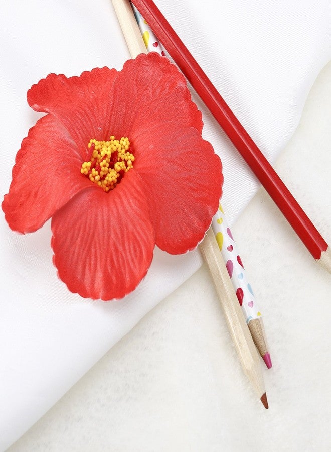 FRECI 3pcs Hawaiian Hibiscus Flowers Artificial Flowers for Hawaiian Luau Tabletop Decoration Party Favors Supplies - Red - Image 4