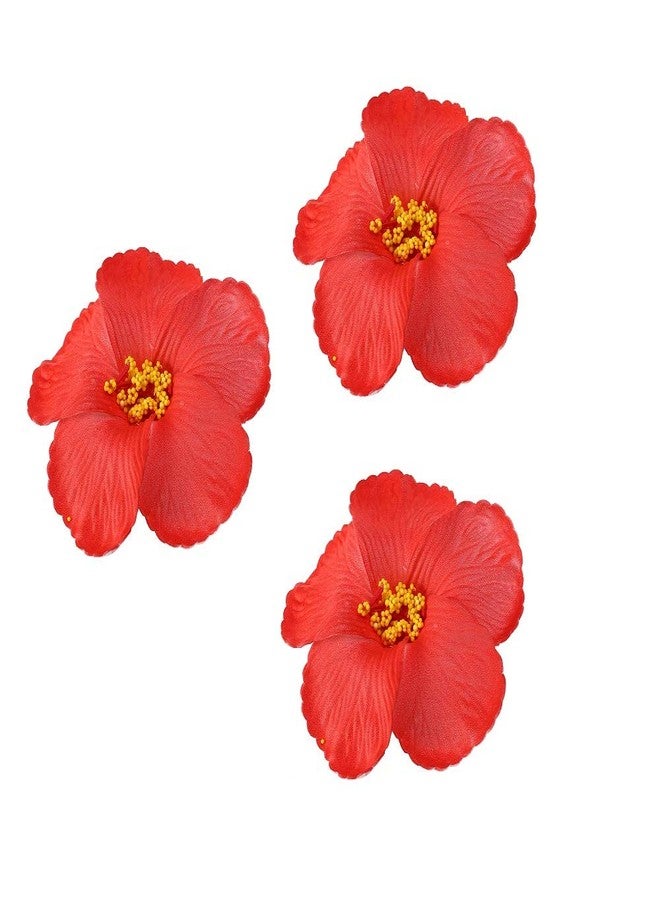 FRECI 3pcs Hawaiian Hibiscus Flowers Artificial Flowers for Hawaiian Luau Tabletop Decoration Party Favors Supplies - Red - Image 1
