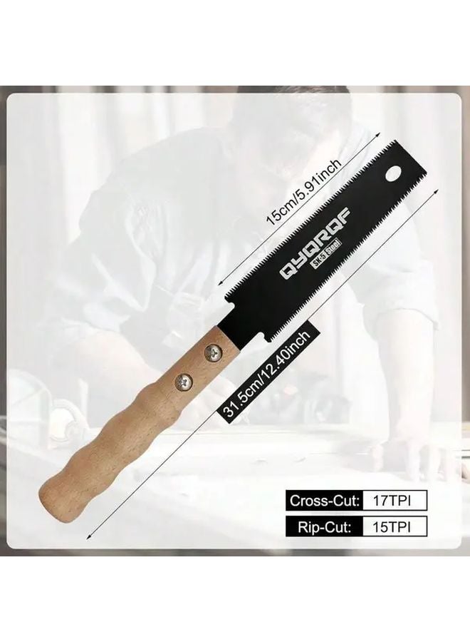 Black And Beige 6 Inch Japanese SK5 Steel Hand Saw 15 17 TPI Double Edged Flush Cut Woodworking Tool - Image 5