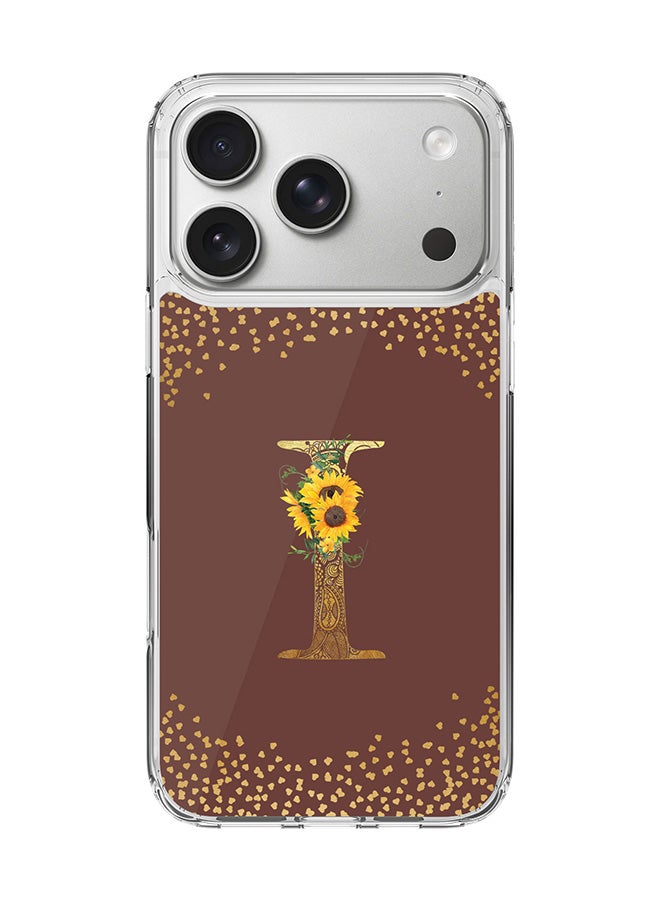 Stylizedd Classic Clear MagSafe Case for iPhone 17 Pro , Hybrid Soft Case Flexible Edges Anti Drop TPU PC Gel Thin Transparent Cover [ Designed for iPhone 17 Pro ] - Custom Monogram Initial Letter Floral Pattern Alphabet - I  (Brown )