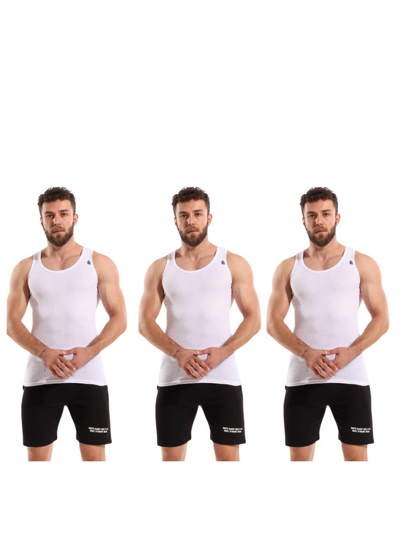 COTTONIL Derby Men Sleeveless Undershirt White (100% Cotton) Bundle of 3 White Undershirts  - Image 1
