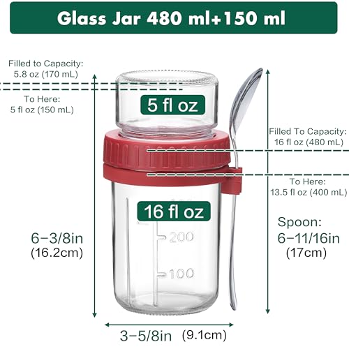 Danmu 4 Pack Overnight Oats Containers with Lids 21 oz 165DualLayer Yogurt Parfait Cups with LidsMeal Prep Containers Glass for Overnight OatsYogurtParfait Dishwasher Safe - Image 3
