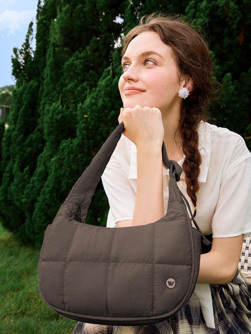 WESTBRONCO Small Puffer Crescent Shoulder Bag for Women, Nylon Quilted Shoulder Purses, Puffy Handbags with Adjustable Strap - Image 2