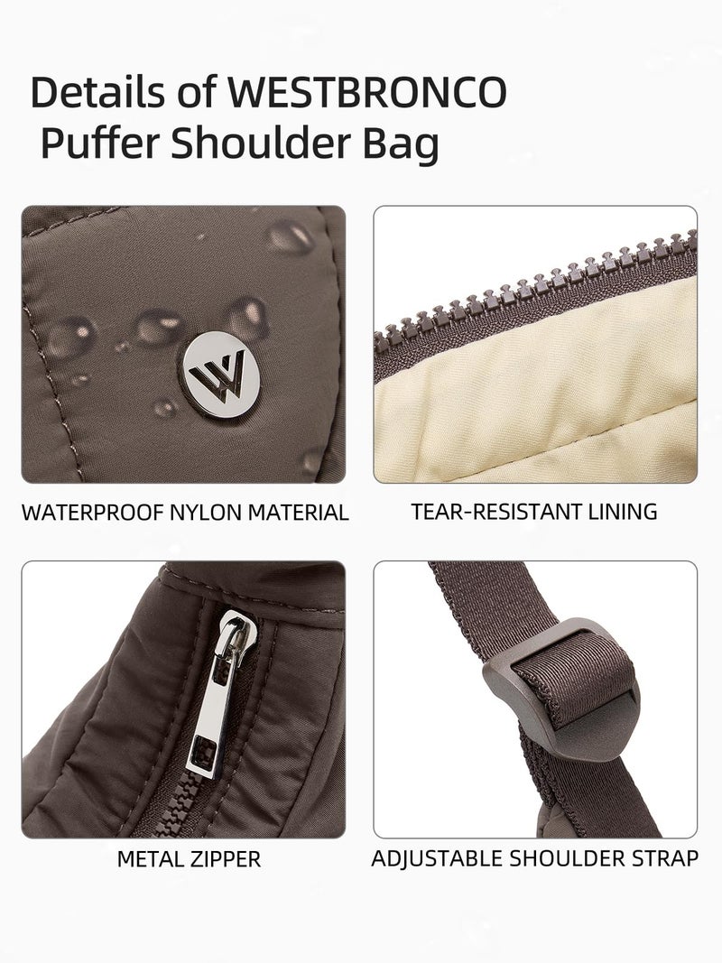 WESTBRONCO Small Puffer Crescent Shoulder Bag for Women, Nylon Quilted Shoulder Purses, Puffy Handbags with Adjustable Strap - Image 5