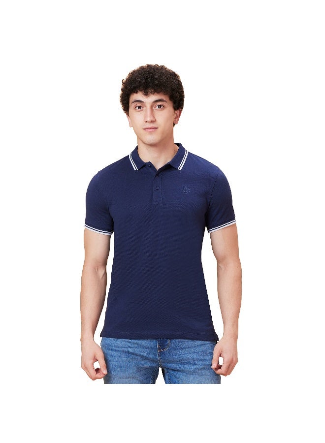 Being Human Mens Navy Polo Collar Short Sleeve Polo T-Shirt - Image 1