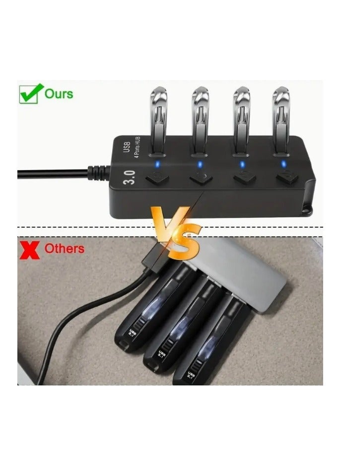 بورتز موزع USB 3.0 متعدد المنافذ بأربعة منافذ USB بسرعة 5 جيجابت في الثانية موزع USB لتمديد USB المحمول لأجهزة الكمبيوتر المحمولة والمزيد - Image 5