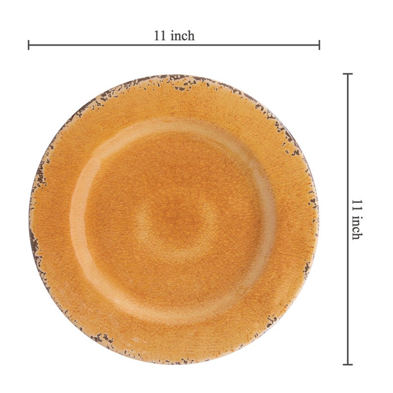UP UPware Melamine Dinner Plate Set of 6  BPA-Free Dishwasher Safe Round Plates Dinner Dishes for Main course  Pasta  and Salad  11 Inch Dinner Plates (Crackle  Orange) - Image 3
