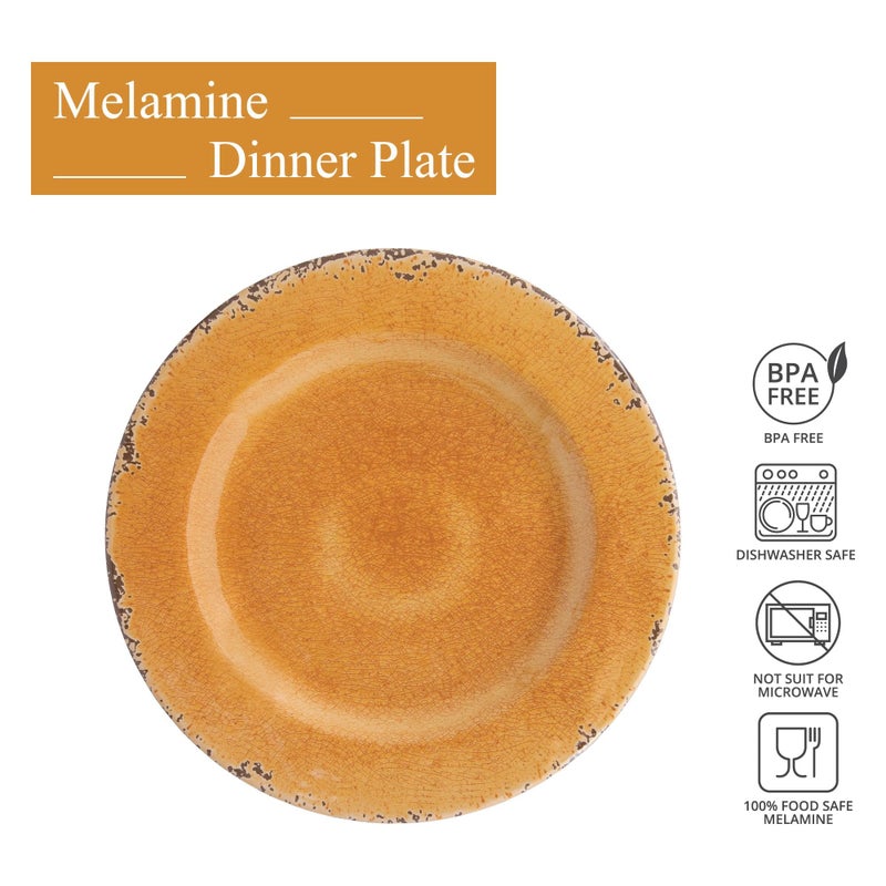 UP UPware Melamine Dinner Plate Set of 6  BPA-Free Dishwasher Safe Round Plates Dinner Dishes for Main course  Pasta  and Salad  11 Inch Dinner Plates (Crackle  Orange) - Image 2