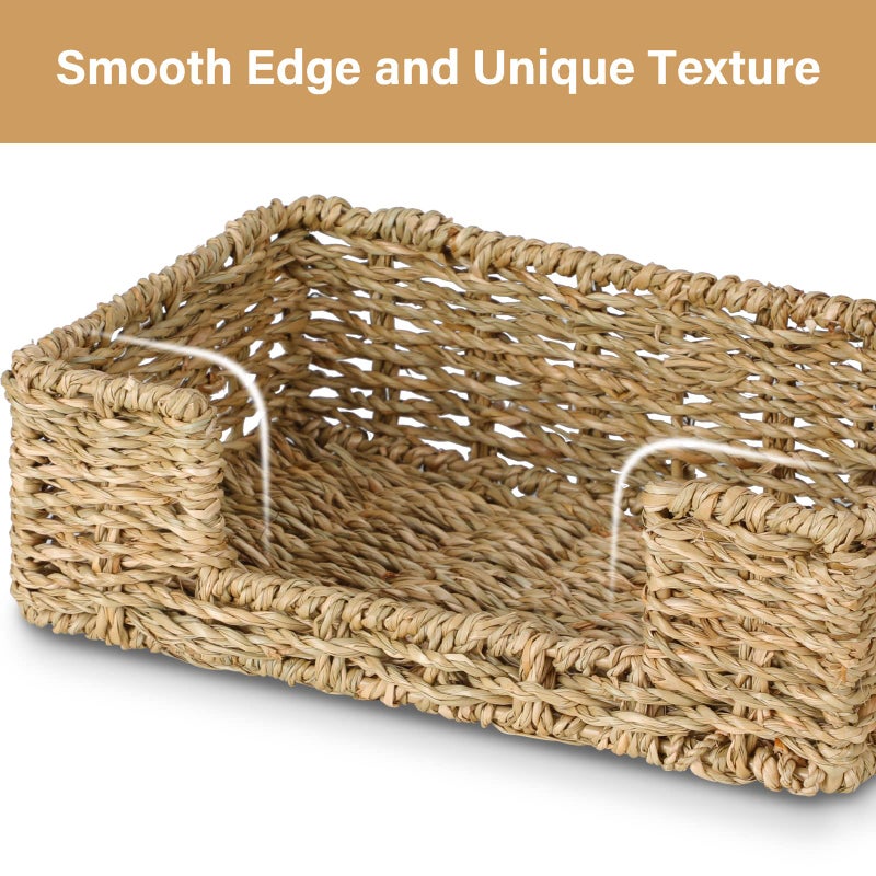 Graciadeco Bathroom Disposable Guest Towel Napkin Holder Long Seagrass Woven Rattan Wicker Table Dinner Paper Hand Guest Towel Napkin Basket Tray Caddy for Kitchen - Image 3