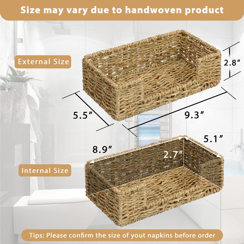 Graciadeco Bathroom Disposable Guest Towel Napkin Holder Long Seagrass Woven Rattan Wicker Table Dinner Paper Hand Guest Towel Napkin Basket Tray Caddy for Kitchen - Image 2