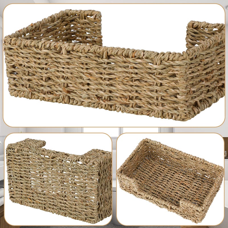 Graciadeco Bathroom Disposable Guest Towel Napkin Holder Long Seagrass Woven Rattan Wicker Table Dinner Paper Hand Guest Towel Napkin Basket Tray Caddy for Kitchen - Image 4