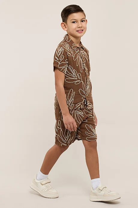 أر أند بي Embroidered Shirt & Shorts Set