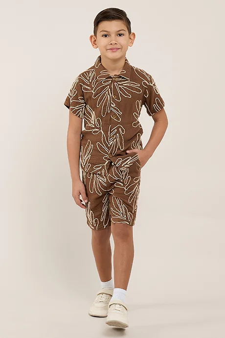 أر أند بي Embroidered Shirt & Shorts Set