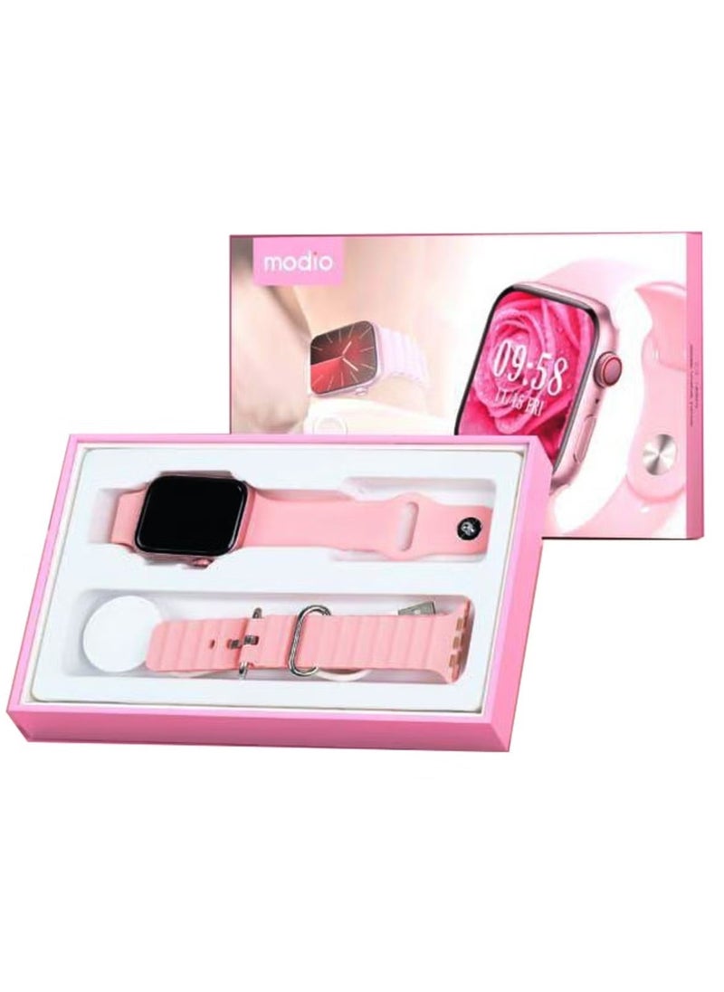 modio MW09 Mini 36MM Smart Watch for Ladies & Girls with 2 Pair Straps, Wireless Charger – Stylish, Compact Design, Fitness Tracking, Heart Rate Monitor, and More – Pink - Image 1
