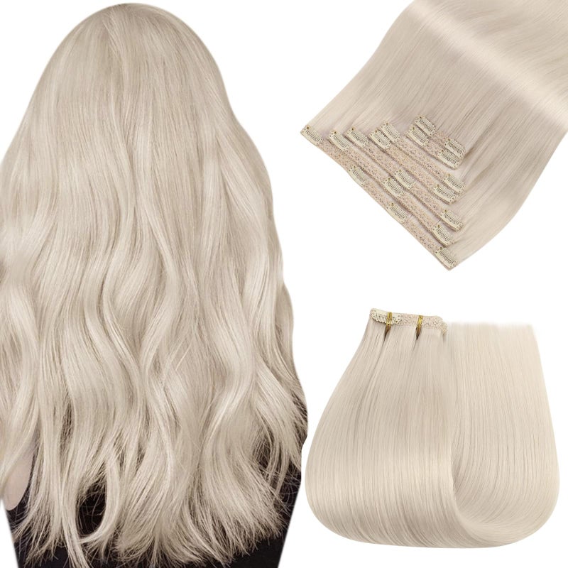 Easyouth Clip in Extensions Blonde Real Hair Extensions Clip in Human Hair White Blonde Clip on Hair Pieces for Women Ease of Application 20 Inch 7pcs 120G
