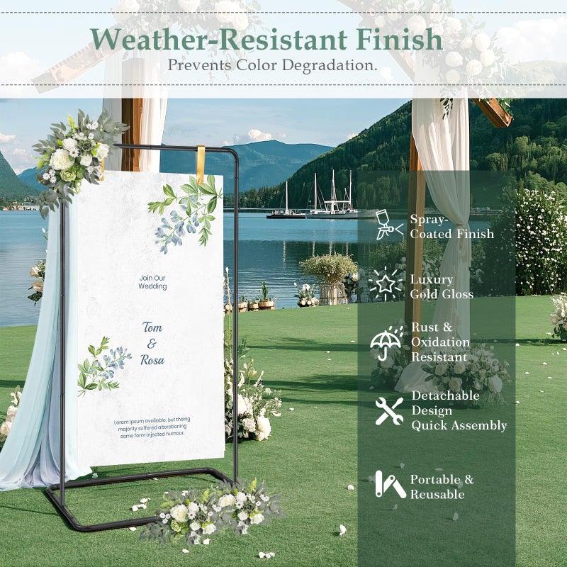 WellSign Wedding Welcome Sign Holder, 68"x31"x20" Welcome to Our Wedding Sign Adjustable Display Stand with 4 Leather Hanging Straps, Black Easel Stand Personalized for Valentine Bridal Shower Sign - Image 4