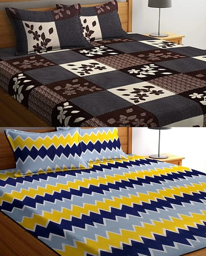 PLEDGE CREATIONS PLEDGE CREATIONS Microfiber 207 TC King Size Double Bedsheets Combo Pack of 2 with 4 Pillow Covers  - Image 1