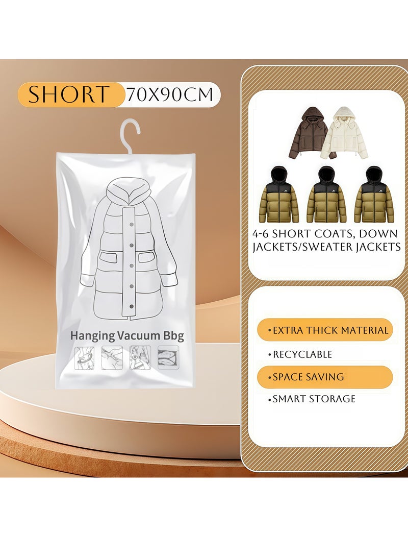 Hanging vacuum storage bags, space saving, long 70x120 cm, vacuum sealed storage bags for suits, dresses, coats or jackets, wardrobe storage and organization 5 70*90 cm clothing storage bags + free  - Image 2