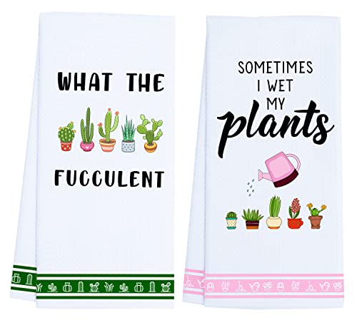 LXOMILL Funny Kitchen Towels Plant Lover Gifts for Women Gardener Plant Lady Mom Gifts Housewarming Friend Birthday Gift Succulent Cactus Plant Gifts