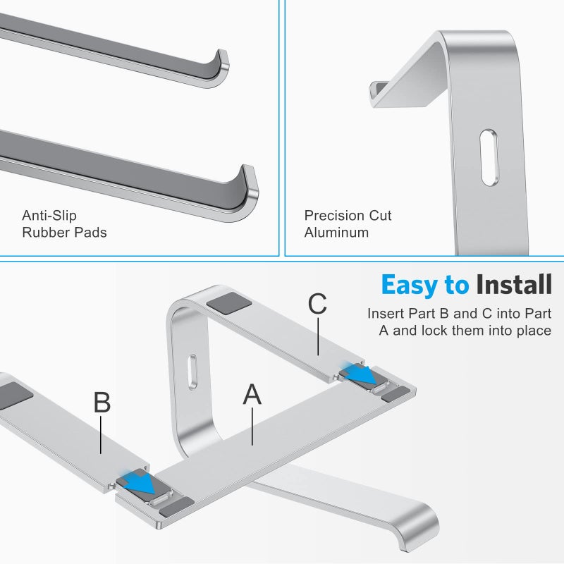 OMOTON Laptop Stand for Desk, Detachable Laptop Riser, Aluminum Laptop Holder, Compatible with MacBook Air/Pro, Dell, HP, and All Laptops (11-16 inch), Silver - Image 5