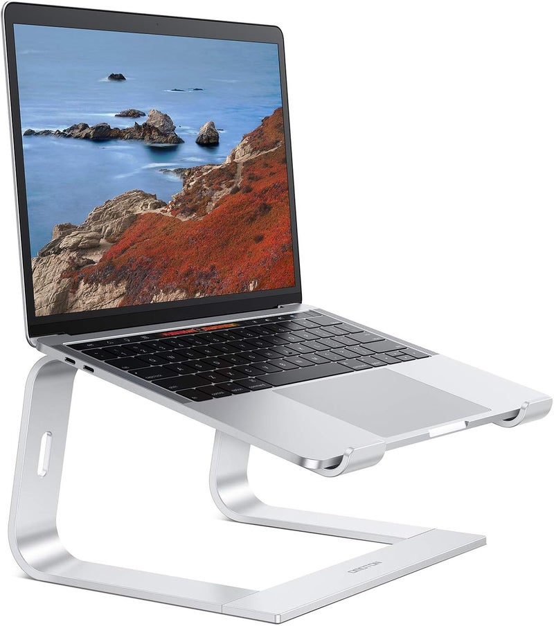 OMOTON Laptop Stand for Desk, Detachable Laptop Riser, Aluminum Laptop Holder, Compatible with MacBook Air/Pro, Dell, HP, and All Laptops (11-16 inch), Silver - Image 1