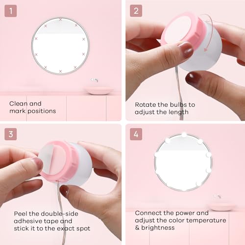 Consciot LED Vanity Lights for Mirror, Hollywood Style Vanity Light with 10 Dimmable Bulbs, Adjustable Color & Brightness, USB Cable, Mirrors Lights Stick on for Makeup Table Dressing Room Mirror - Image 5