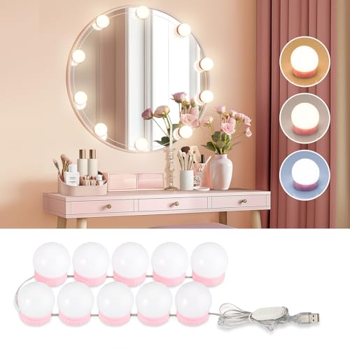 Consciot LED Vanity Lights for Mirror, Hollywood Style Vanity Light with 10 Dimmable Bulbs, Adjustable Color & Brightness, USB Cable, Mirrors Lights Stick on for Makeup Table Dressing Room Mirror - Image 1