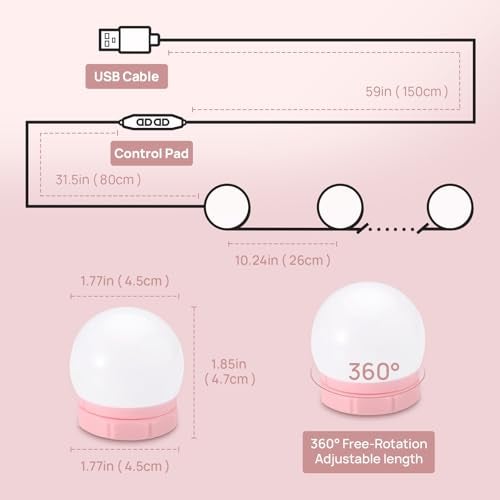 Consciot LED Vanity Lights for Mirror, Hollywood Style Vanity Light with 10 Dimmable Bulbs, Adjustable Color & Brightness, USB Cable, Mirrors Lights Stick on for Makeup Table Dressing Room Mirror - Image 2