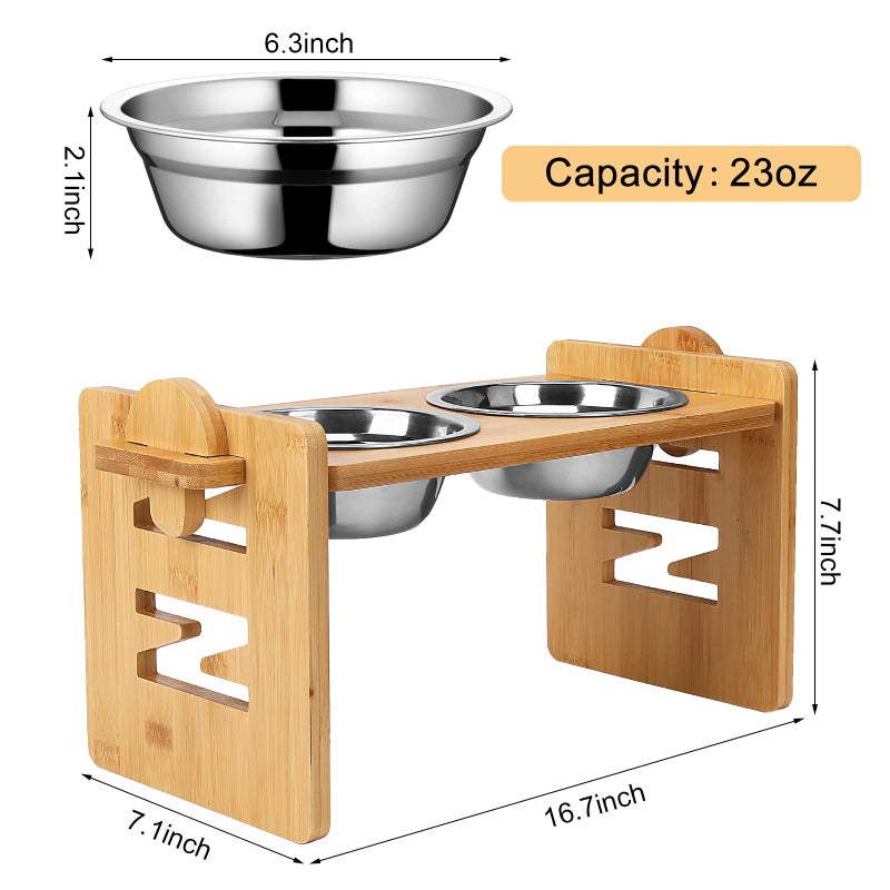 SSAWcasa Elevated Dog Bowls, Adjustable Raised Tilted French Bulldog Food Water Bowl, Slanted Bamboo Pet Feeding Station with Stainless Steel Bowl for Small & Medium Dogs, Cat Kitten Flat Faced Puppy Feeder - Image 5