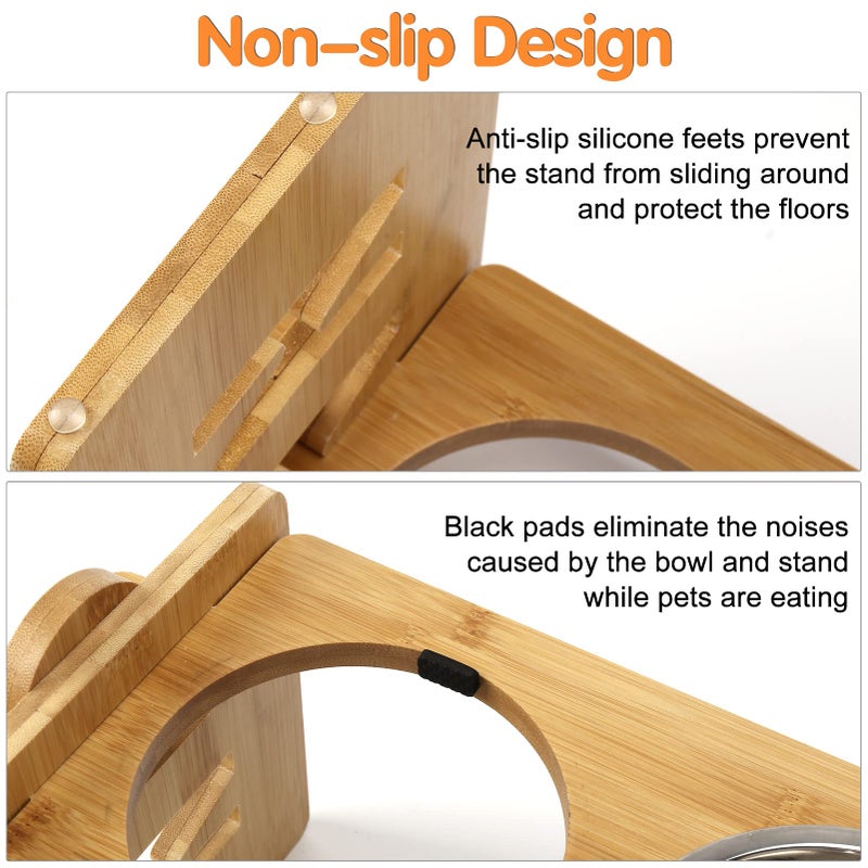 SSAWcasa Elevated Dog Bowls, Adjustable Raised Tilted French Bulldog Food Water Bowl, Slanted Bamboo Pet Feeding Station with Stainless Steel Bowl for Small & Medium Dogs, Cat Kitten Flat Faced Puppy Feeder - Image 4