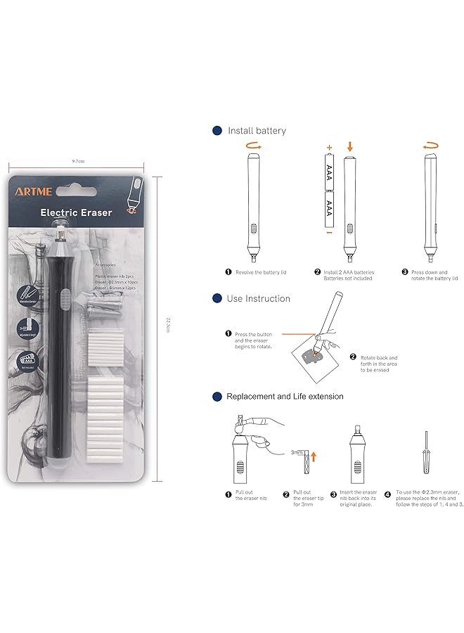 erorex Electric Eraser Automatic Rubber 22Pcs Refills Included 2.3Mm And 5Mm Sketch Architects Engineers And Students - Image 4