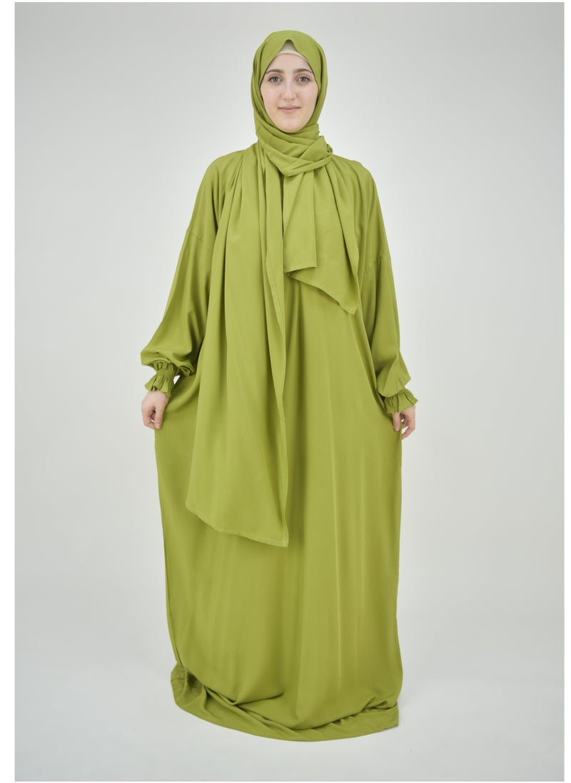 DAMAS COLLECTION One piece prayer dress for women made from cotton blend with the attached scarf - one piece prayer abaya with the attached scarf -prayer clothes women - prayer gown for women  - Image 4
