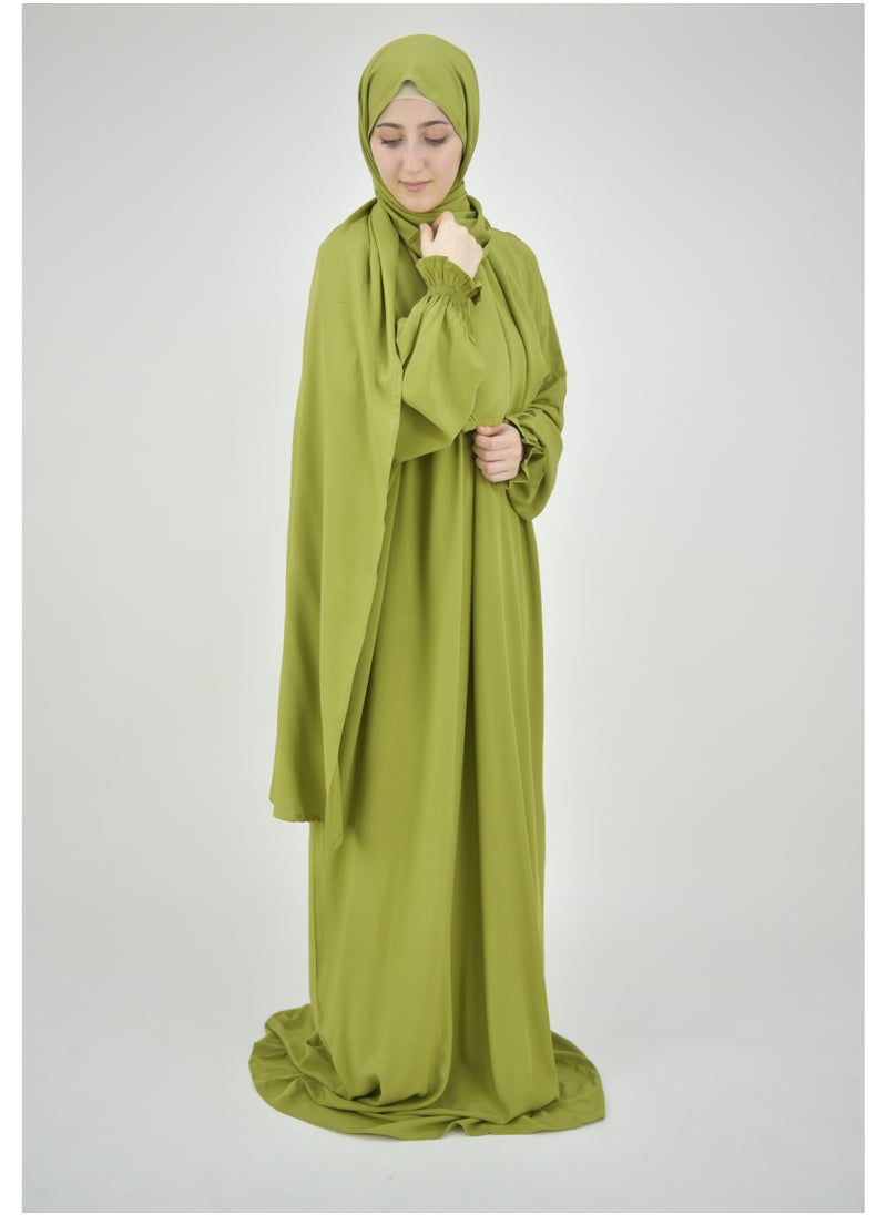 DAMAS COLLECTION One piece prayer dress for women made from cotton blend with the attached scarf - one piece prayer abaya with the attached scarf -prayer clothes women - prayer gown for women  - Image 3