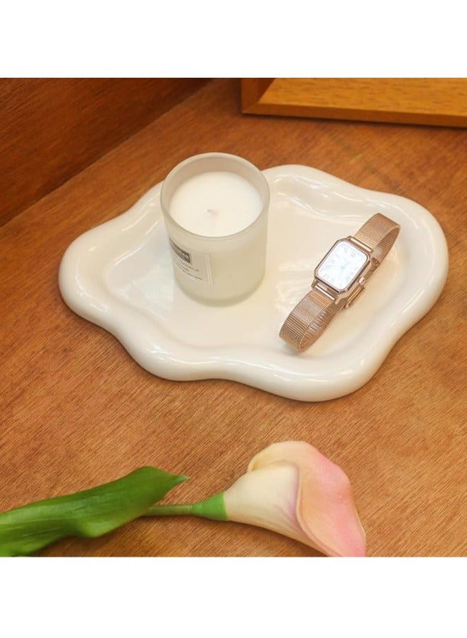 Arabest Ceramic Jewelry Tray Trinket Dish, Decorative Cloud Vanity Key Tray for Women, Ring Holder Dish, Cute Jewelry Plate Bowl Room Decor Aesthetic, Birthday, White  - Image 2