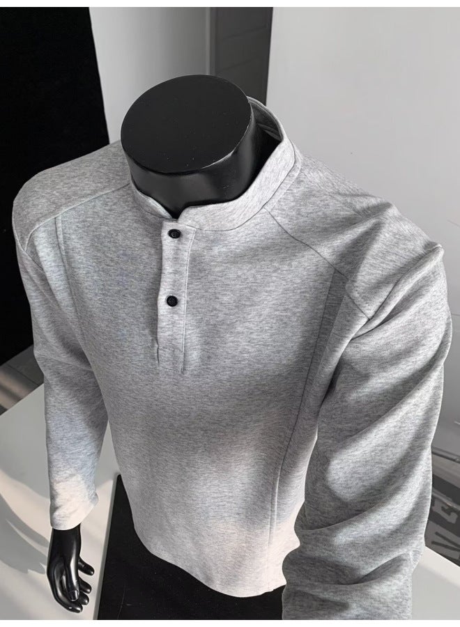 Cleanfit Henry Collar Long-sleeved T-shirt Men's Autum Sunshine Clean Boys Wear American Trendy Loose Clothes - Image 4