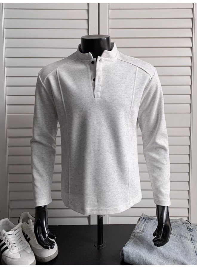 Cleanfit Henry Collar Long-sleeved T-shirt Men's Autum Sunshine Clean Boys Wear American Trendy Loose Clothes - Image 2