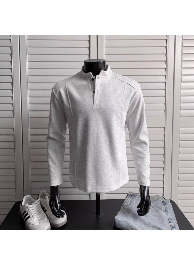 Cleanfit Henry Collar Long-sleeved T-shirt Men's Autum Sunshine Clean Boys Wear American Trendy Loose Clothes - Image 1