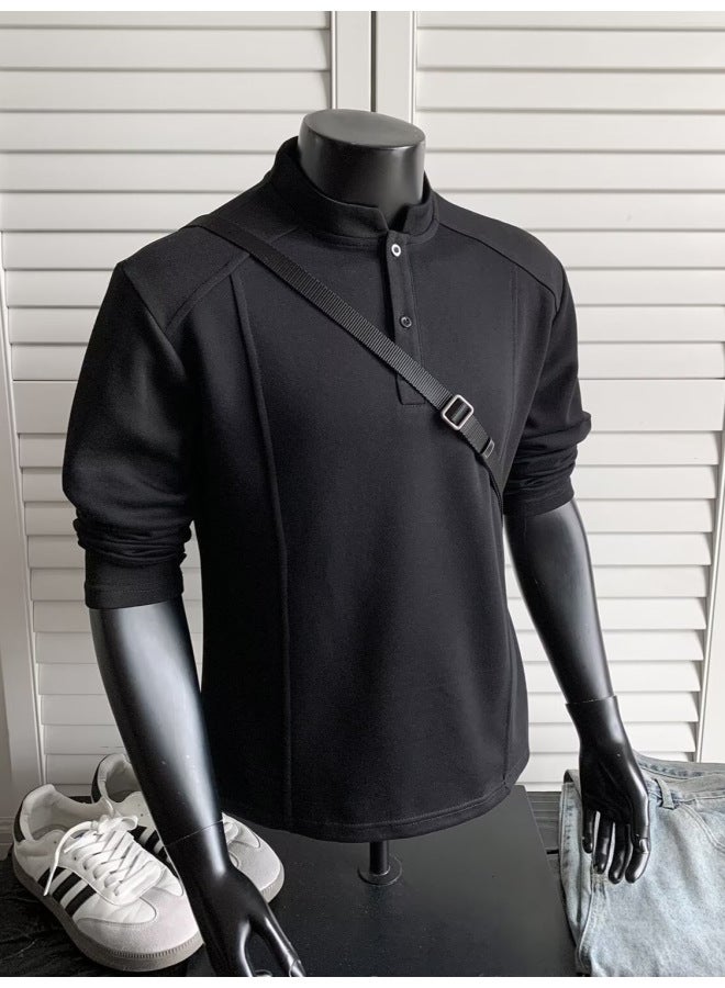 Cleanfit Henry Collar Long-sleeved T-shirt Men's Autum Sunshine Clean Boys Wear American Trendy Loose Clothes - Image 5