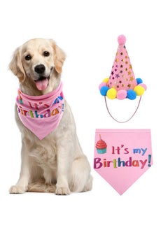 PUPTECK Dog Birthday Bandana Scarf With Cute Doggy Party Hat, Costume Decorations Supplies For Small Medium Large Dogs Boy Girl Outfit Gifts, Pink  - Image 1