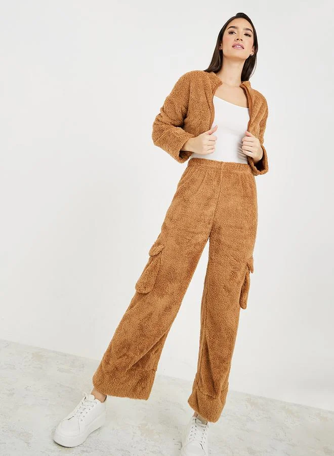 ستايلي Fleece Zip Through Jacket & Wide Leg Pocket Trouser Lounge Set