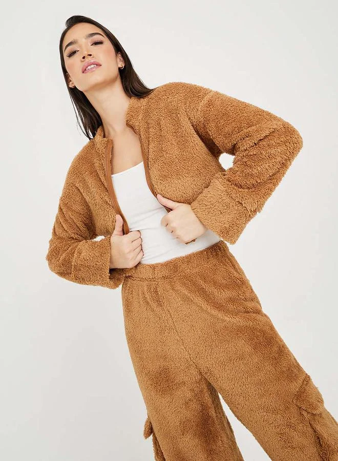 ستايلي Fleece Zip Through Jacket & Wide Leg Pocket Trouser Lounge Set