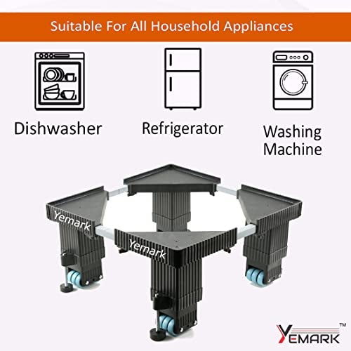 Yemark Good Height (8 Inch from Ground), Side Addustable 24 Wheel Heavy Duty Front/Top Load Fully Automatic Washing Machine Stand & Fridge Stand (Metal and Plastic)(Min -36cmx36cm,Max -76cmx76cm) - Image 2