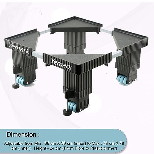 Yemark Good Height (8 Inch from Ground), Side Addustable 24 Wheel Heavy Duty Front/Top Load Fully Automatic Washing Machine Stand & Fridge Stand (Metal and Plastic)(Min -36cmx36cm,Max -76cmx76cm) - Image 3