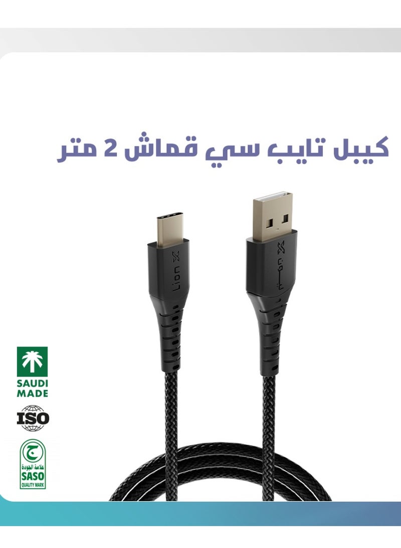 Lionx Lion X Type-C Fabric Charging Cable 2 Meters Long Supports Fast Charging - Image 2