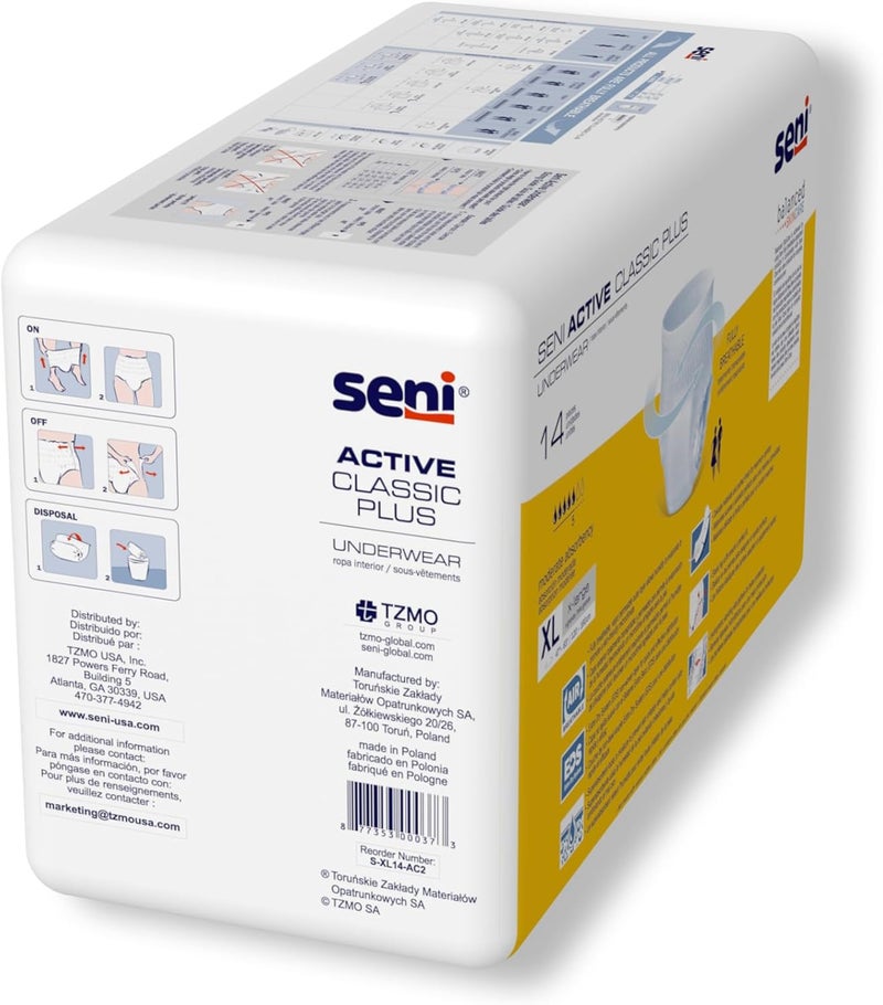 SENI Active Classic Plus Unisex Adult Incontinence Underwear Size XLarge 4763 14 Count 1 Pack of 14 Moderate Absorbency Disposable Underwear with Tear Away Seams for Men Women - Image 3