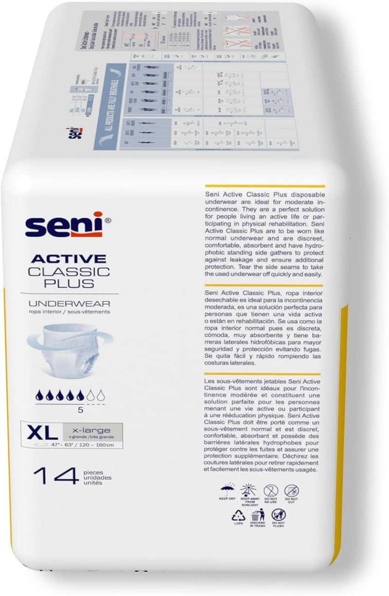 SENI Active Classic Plus Unisex Adult Incontinence Underwear Size XLarge 4763 14 Count 1 Pack of 14 Moderate Absorbency Disposable Underwear with Tear Away Seams for Men Women - Image 2
